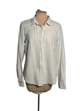 J.Crew Perfect Shirt Linen Blend Button Down Ivory Beige Size 12 Classic